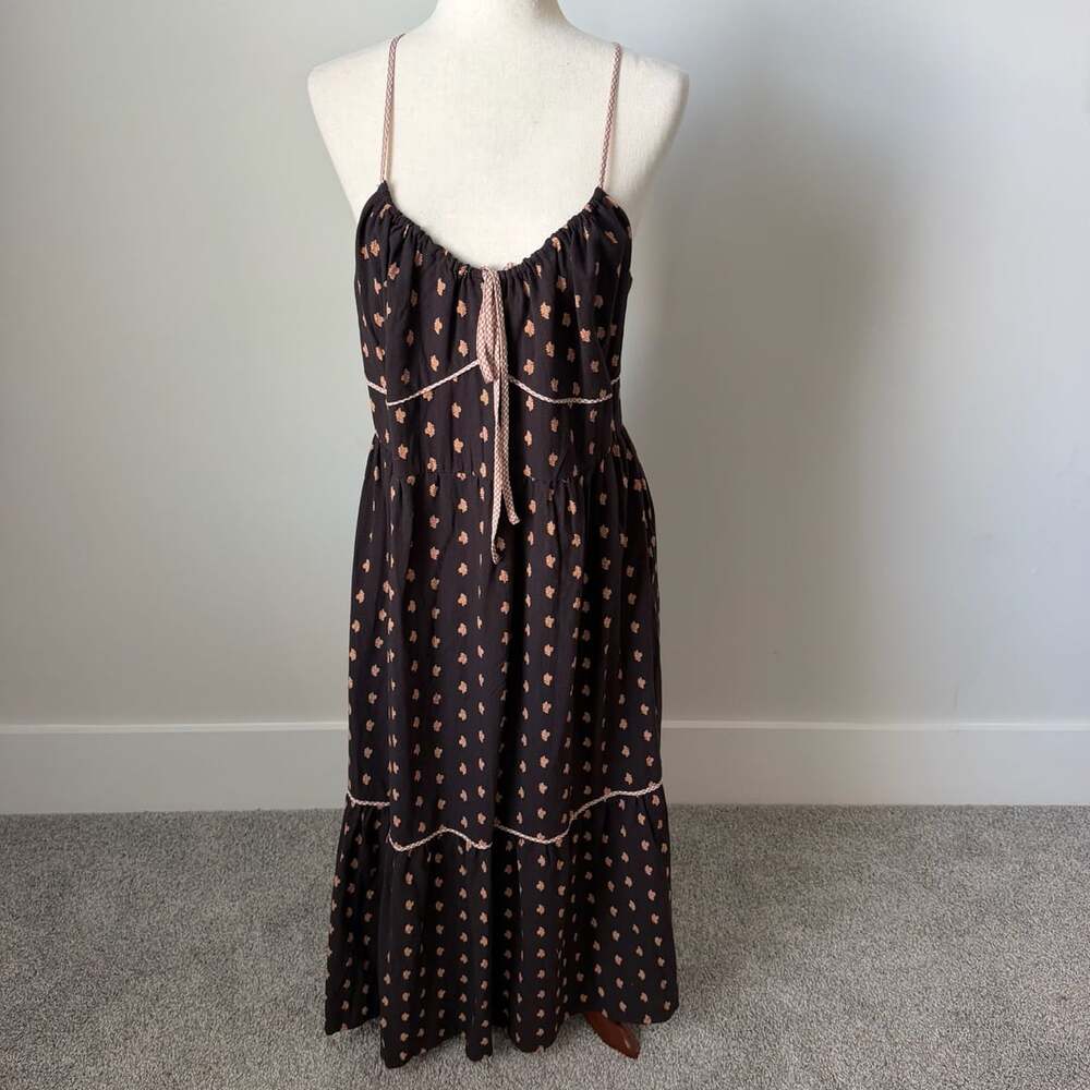 Universal Thread Maxi Sundress Size L Brown Floral Tiered Smocked